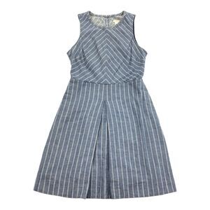 J.Crew Chambray Chevron Pleated Dress Size 4 Blue White Casual Sleeveless Small